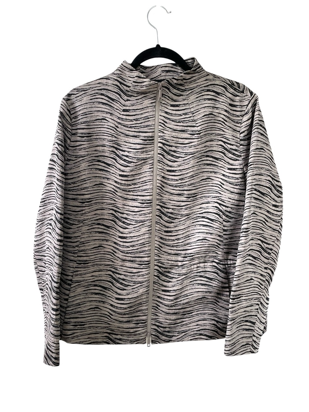 Lafayette 148 New York Full-Zip Animal Print Jacket Zebra Mock Neck Tan Black M
